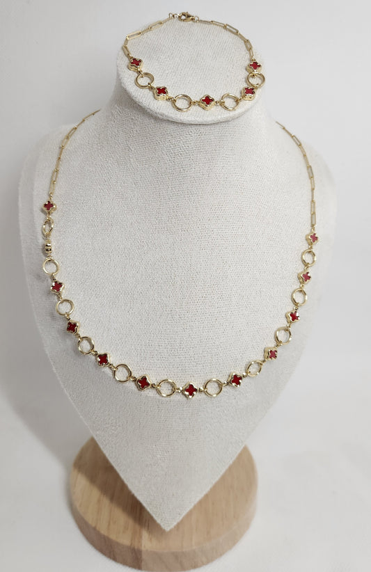 Necklace & Bracelet with Red Clover Detail
