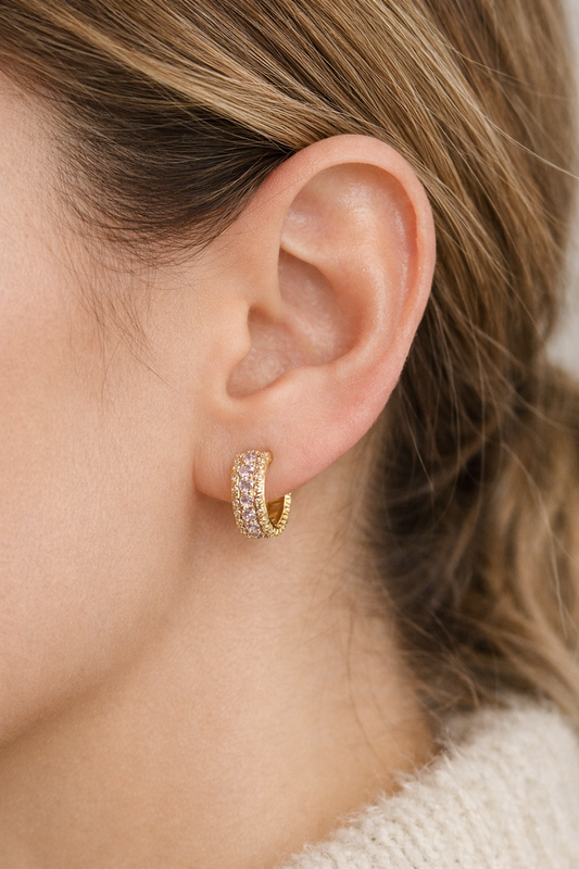 Gold Pavé Huggie Hoops